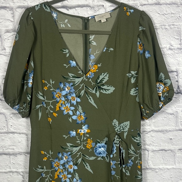LOFT Floral Midi Wrap Dress – Olive Green - Picture 7 of 12